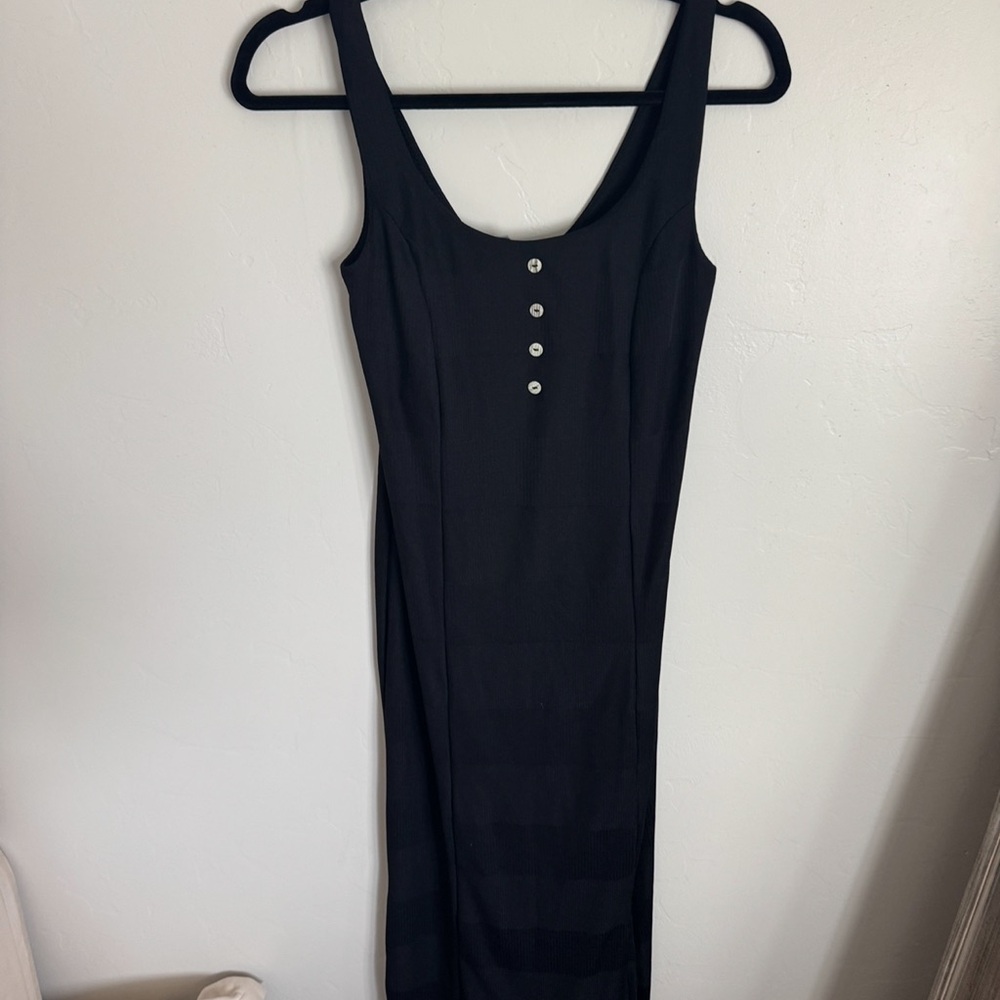 ASOS Elegant Black Midi Dress with Button Accents